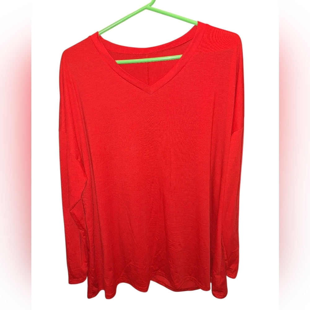 Red Plus Size Long Sleeve Top Size 5X